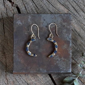 Graceful Appearance Eclipse Earrings - 14K Gold-Fill, Brass   Blue Sapphire