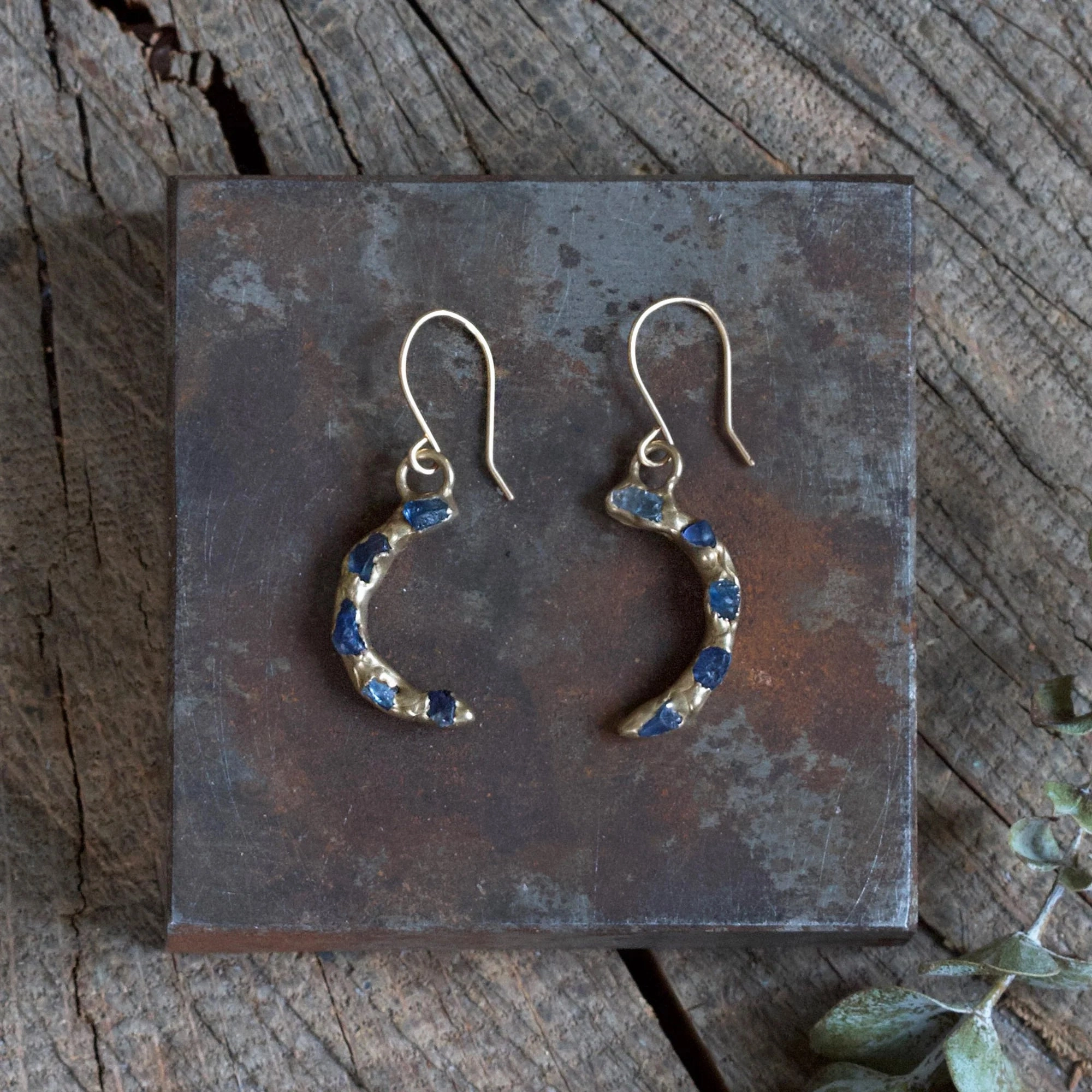 Graceful Appearance Eclipse Earrings - 14K Gold-Fill, Brass   Blue Sapphire