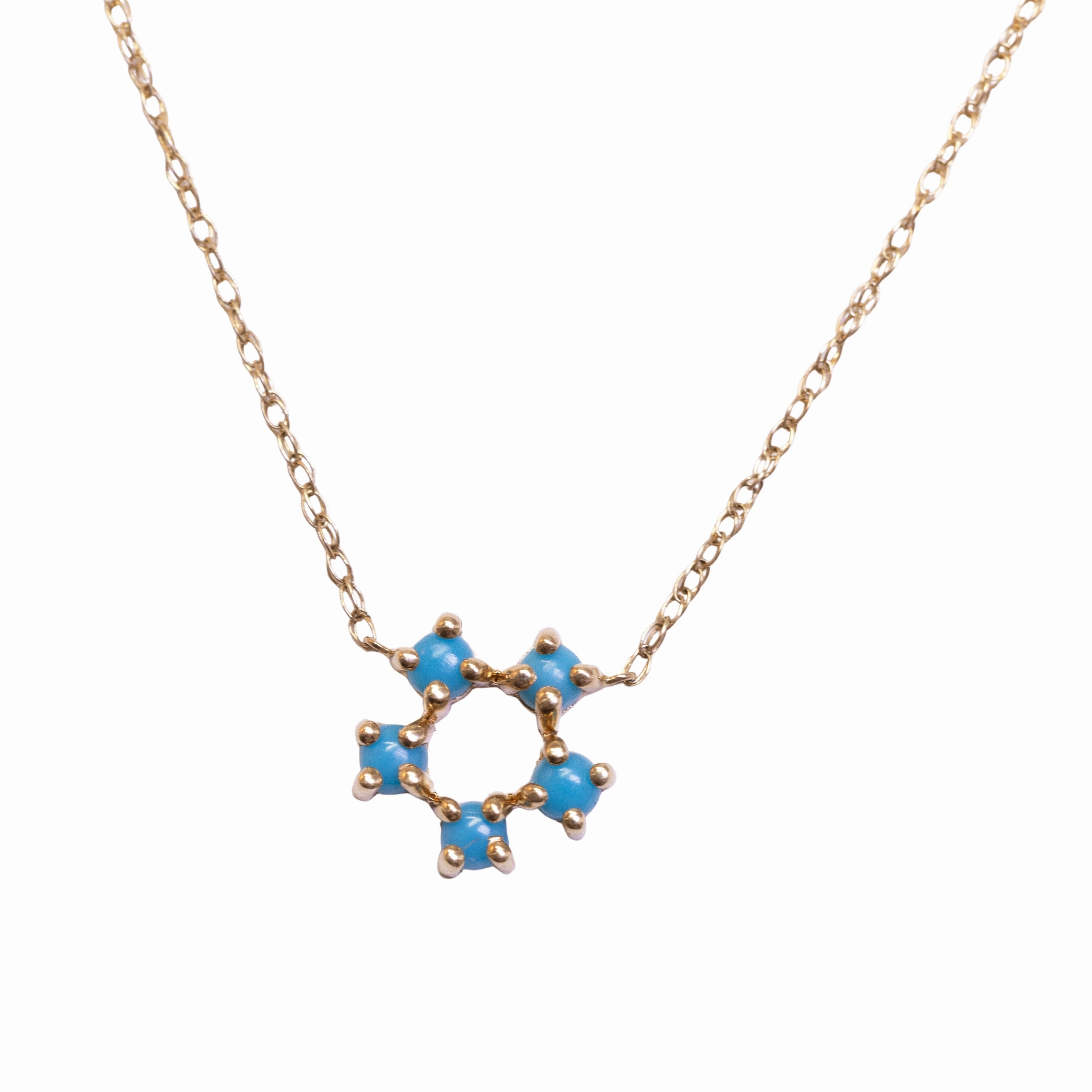 Mini Sleeping Beauty Turquoise Daisy Necklace - 14k Gold Minimalist Design For Tradition