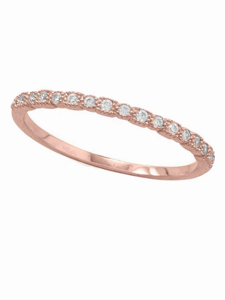 Affordable Luxury Budget Accessory Rose Gold-plated Sterling Silver Stackable Band Ring with Cubic Zirconia
