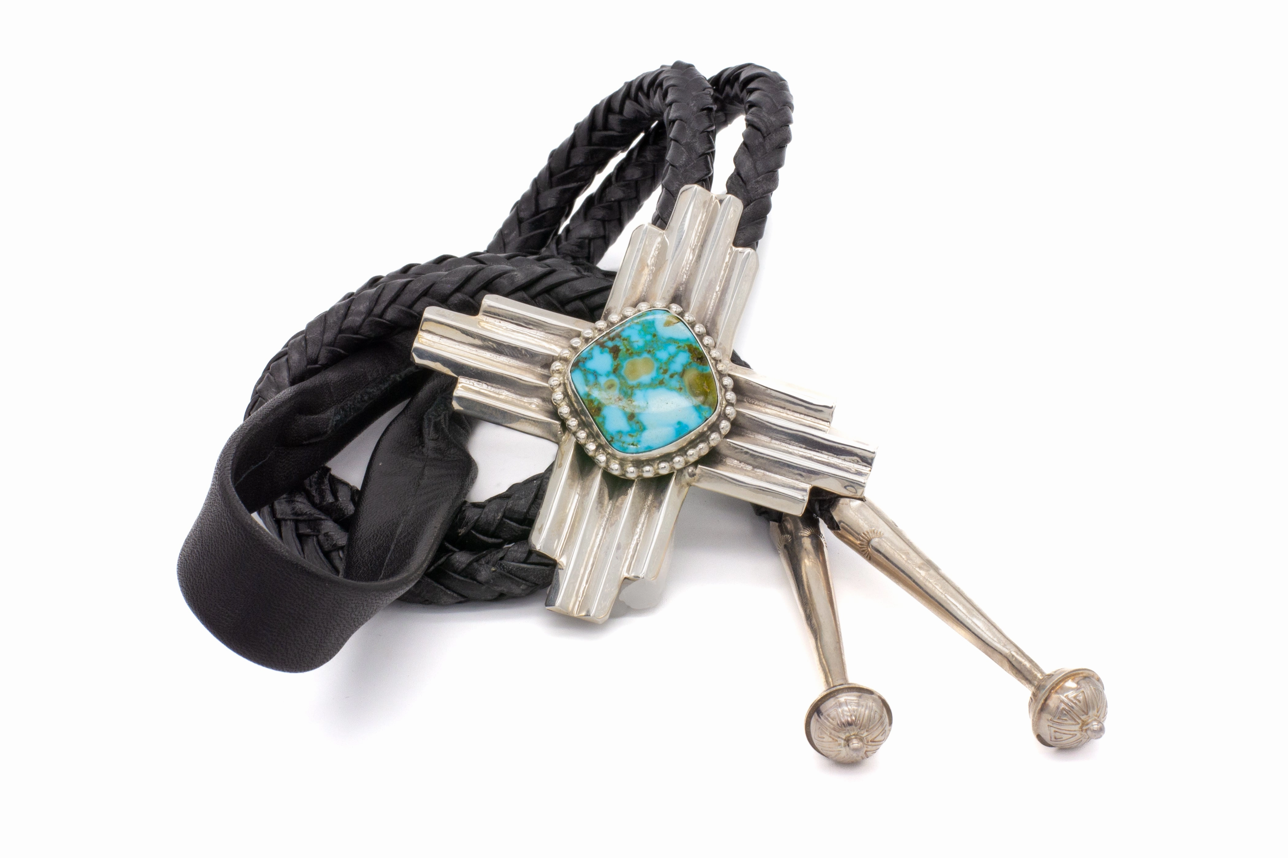 Pricilla Apache Navajo Handmade Sterling Silver Turquoise Bolo Tie Glossy Vibe Elegant Fit