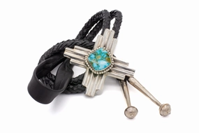 Pricilla Apache Navajo Handmade Sterling Silver Turquoise Bolo Tie Glossy Vibe Elegant Fit