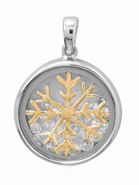 Snowflake Dancing Cubic Zirconia Pendant Two Tone Rhodium on Sterling Silver Night Spark Formal Accessory