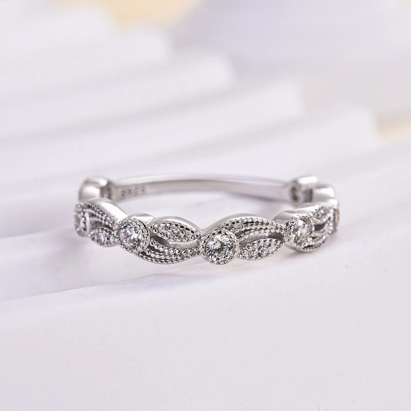 Louily Sterling Silver Vintage Leaf & Vine Art Deco Wedding Band Elegant Choice