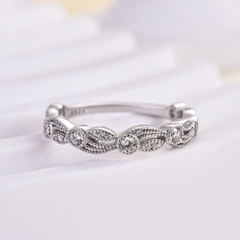 Silver Edge Louily Sterling Silver Vintage Leaf & Vine Art Deco Wedding Band