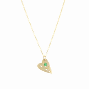 Mini Shadow Heart Necklace -14k Gold   Tsavorite Garnet Charming Accent Trendy Choice