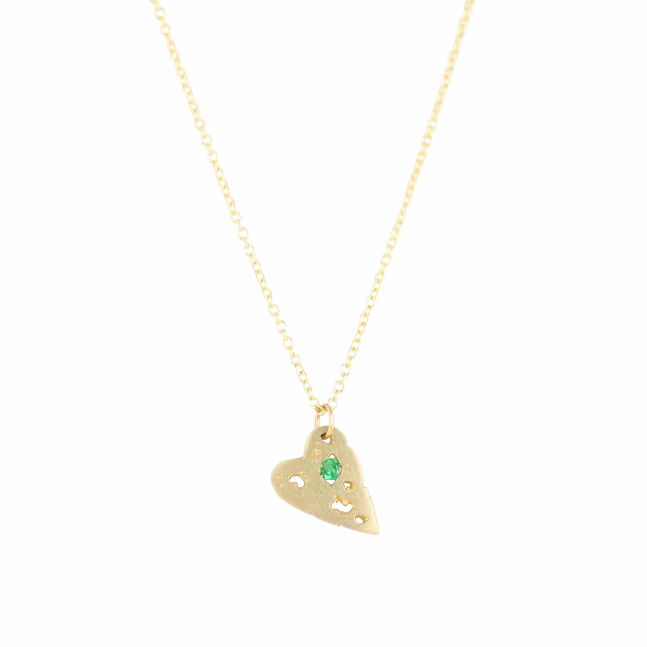 Mini Shadow Heart Necklace -14k Gold   Tsavorite Garnet Charming Accent Trendy Choice