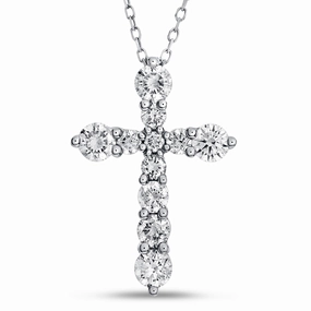 Bremer Jewelry 14K White Gold Diamond Cross Necklace (1.50ctw) Classic Design Lovely Ornament