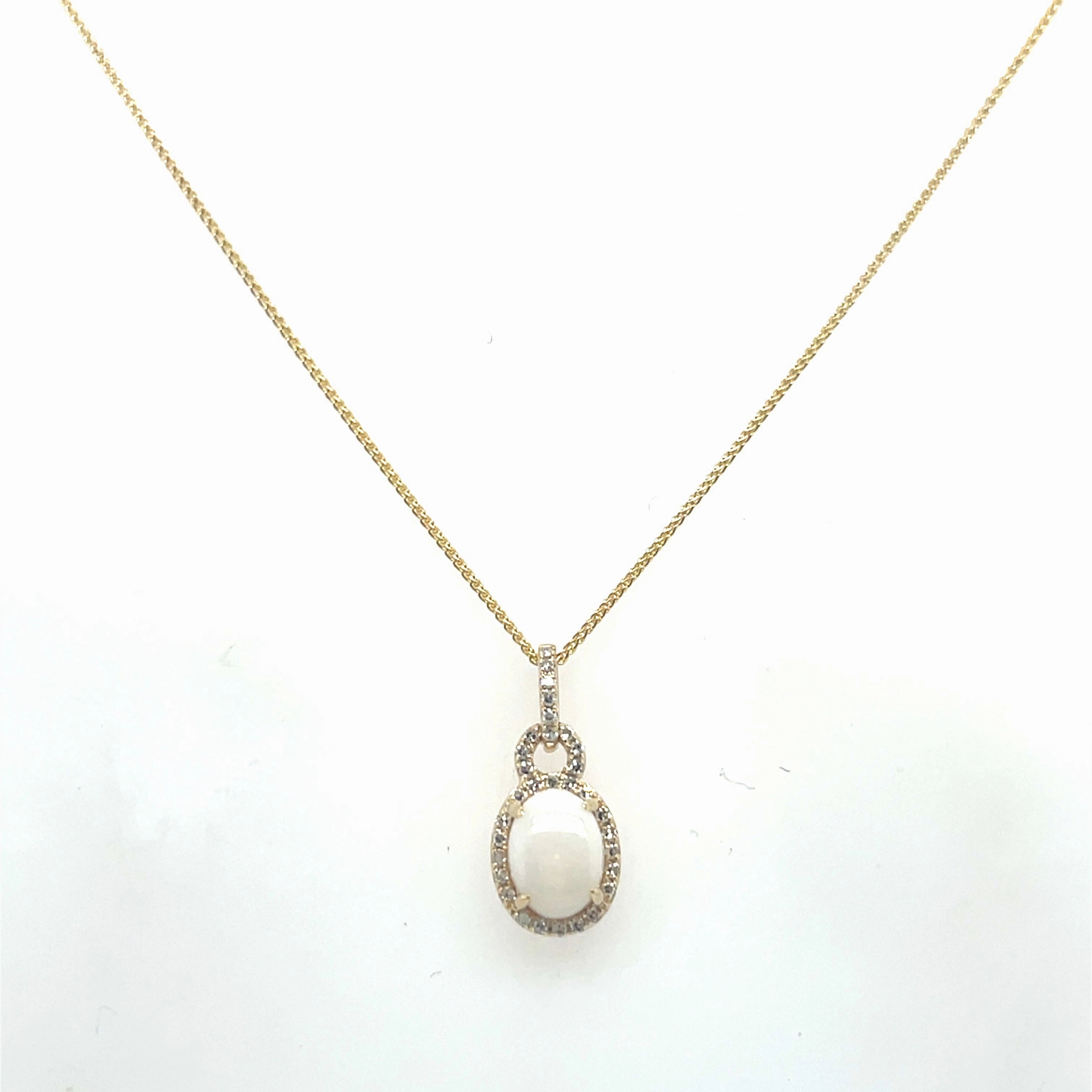 Summer Essential 14K Yellow Gold Oval Shape Opal and Diamond Drop Pendant (.86ctw)