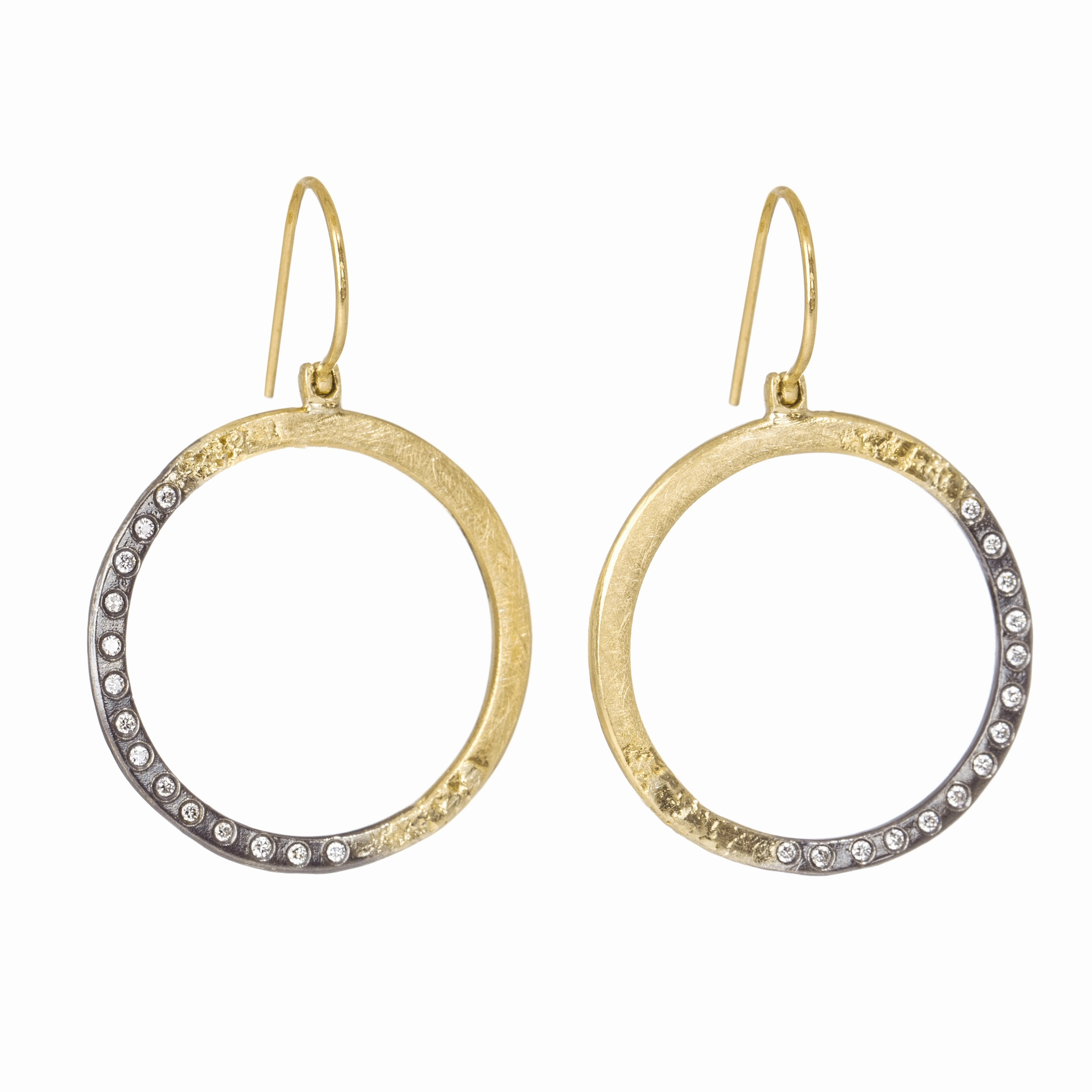 Sunshine Hoops - 18ky, Oxidized Silver   VS Diamonds Bohemian Trinket