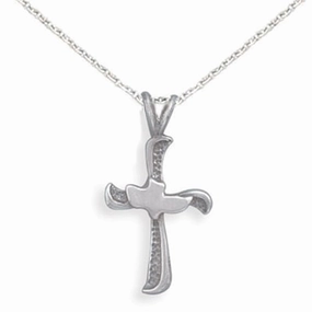 Urban Touch Cross Dove Antiqued Sterling Silver Necklace, Chain Included - Made in the USA