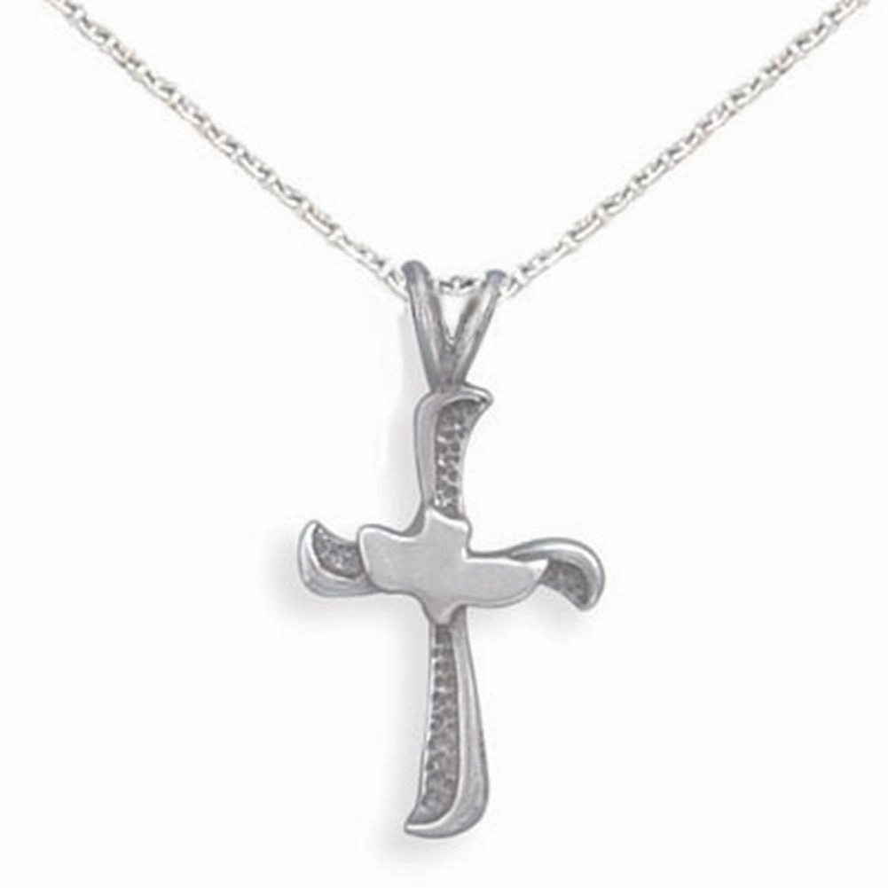 Urban Touch Cross Dove Antiqued Sterling Silver Necklace, Chain Included - Made in the USA