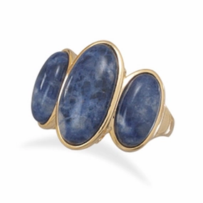 Contemporary Bauble Iconic Style Wildfire Fashion Blue Sodalite 3-stone Ring Gold-plated, 7