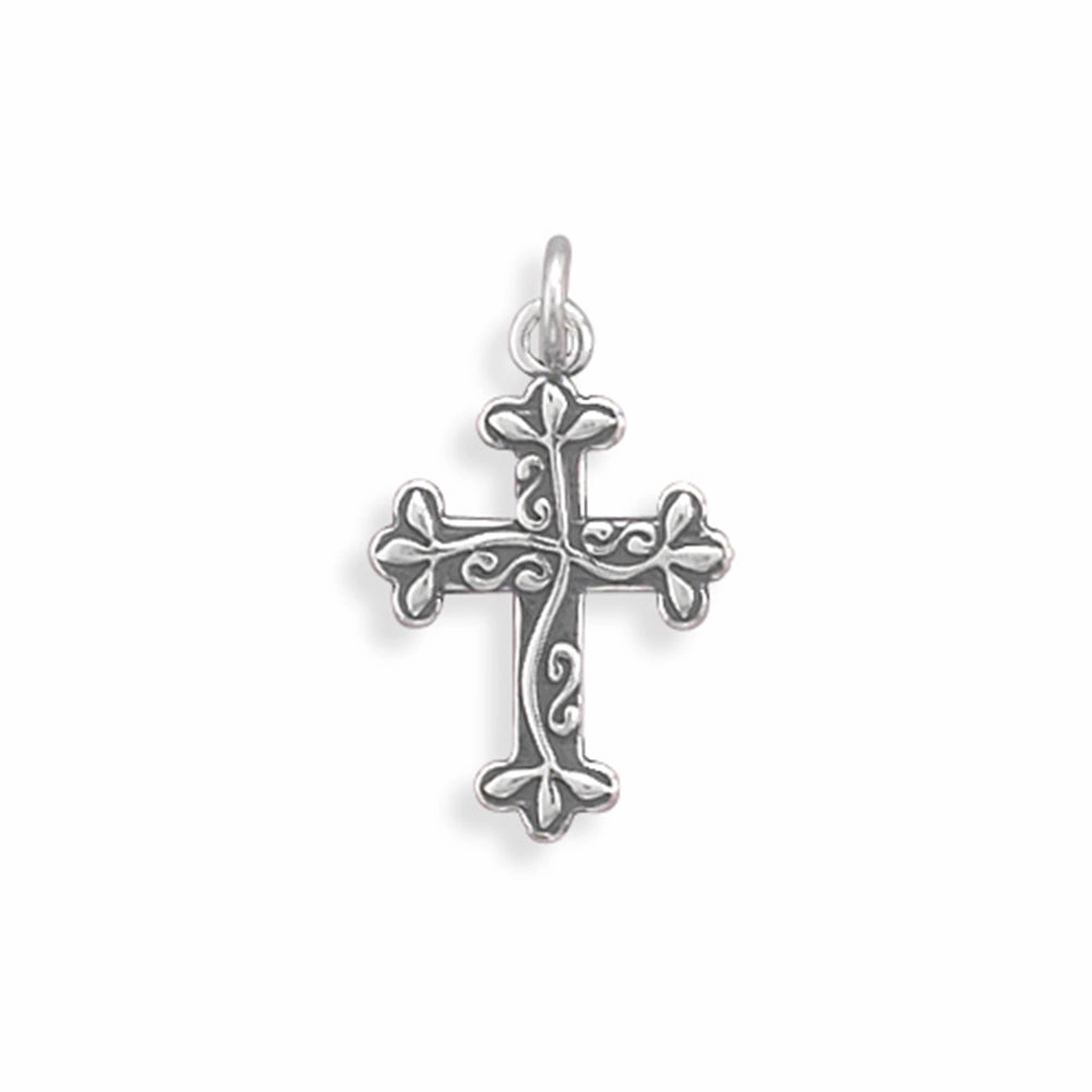 Reversible Cross Charm Vine Design Sterling Silver, Pendant Only Lightweight Glam