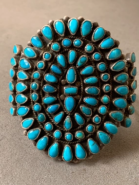 Stunning Finish Glamorous Detail Johnny Mike Begay Navajo Sterling Silver Turquoise Cluster Bracelet