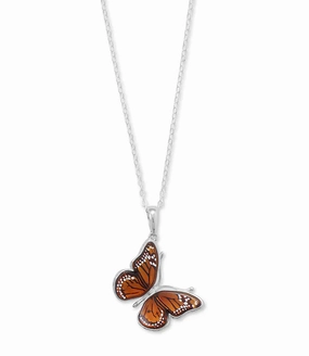 Classic Pairing Handcrafted Baltic Amber Monarch Butterfly Necklace Sterling Silver, 18-inch Chain