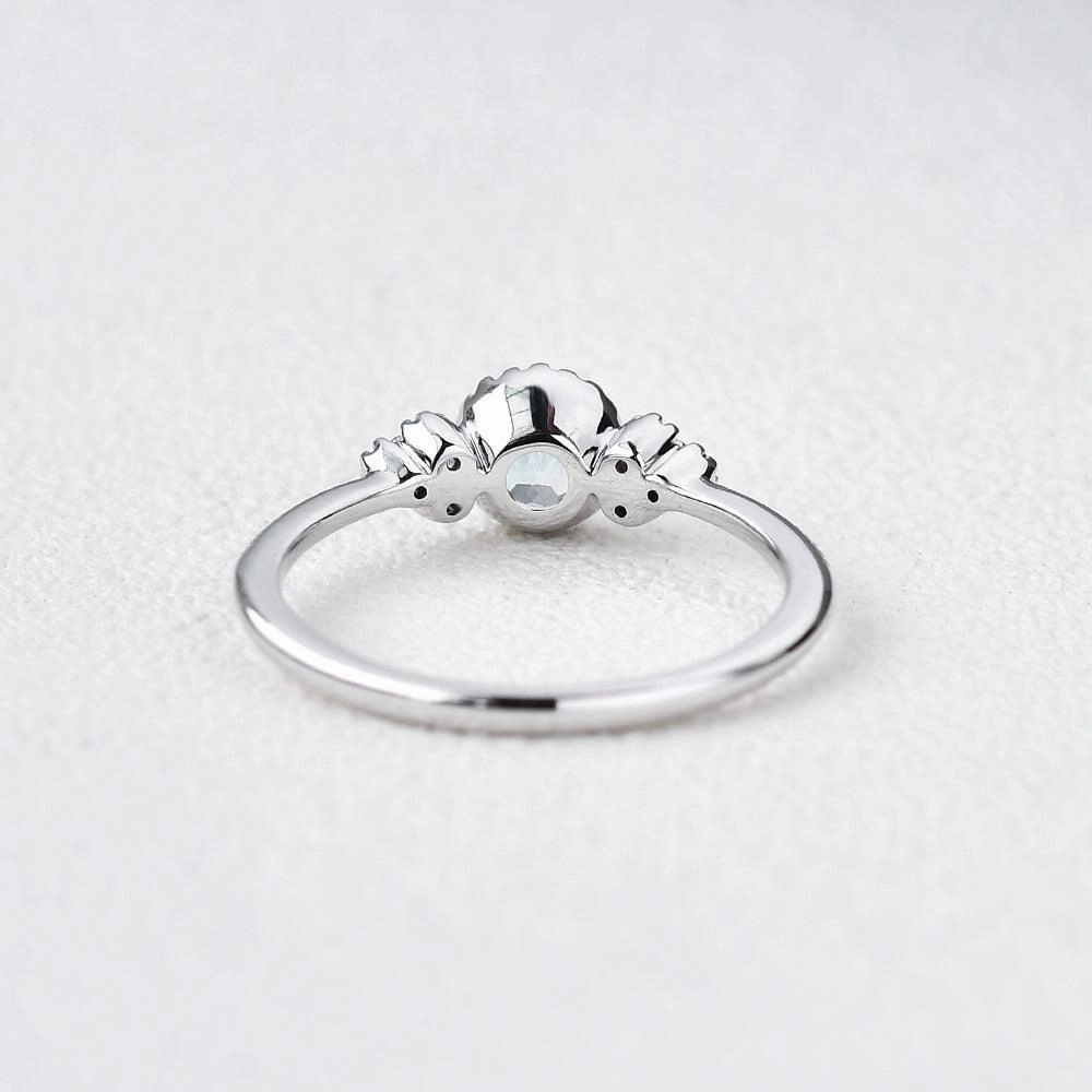 1.0ct Aquamarine Floral Milgrain Vintage Solitaire Ring Shining Feature Statement Feature