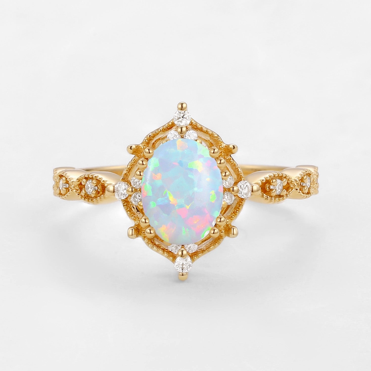 Chic Balance 1.5ct Lab Opal Signature Vintage Engagement Ring - The ??Charlotte?? Ring