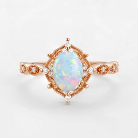 Daily Favorite Luminous Look 1.5ct Lab Opal Signature Vintage Engagement Ring - The ??Charlotte?? Ring