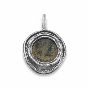 Layered Design Roman Bronze Coin Pendant Sterling Silver 3-4th Century A.D.