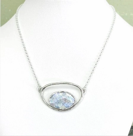 Oval Roman Glass Sterling Silver Necklace Timeless Style