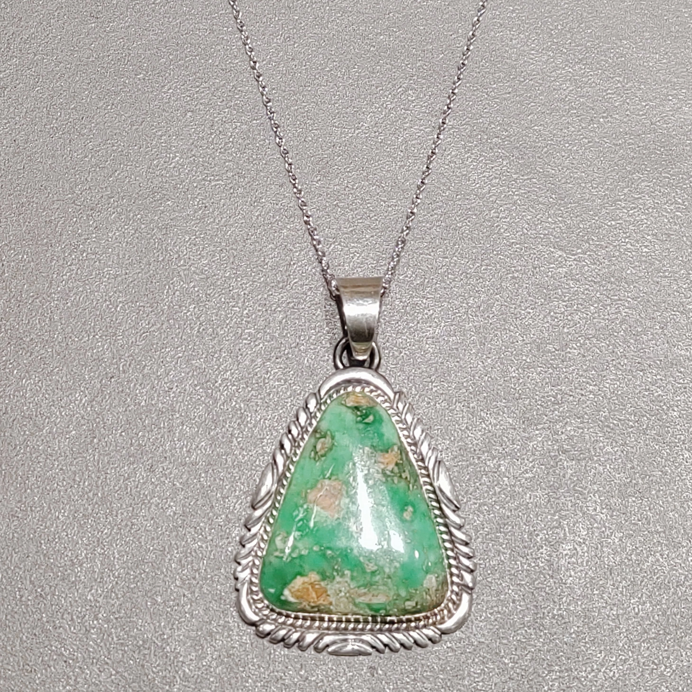 Glimmer Accent Seasonal Trend Cecil Atencio Navajo Green Turquoise Sterling Silver Pendant- Handmade Native American