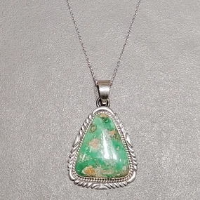 Glimmer Accent Seasonal Trend Cecil Atencio Navajo Green Turquoise Sterling Silver Pendant- Handmade Native American