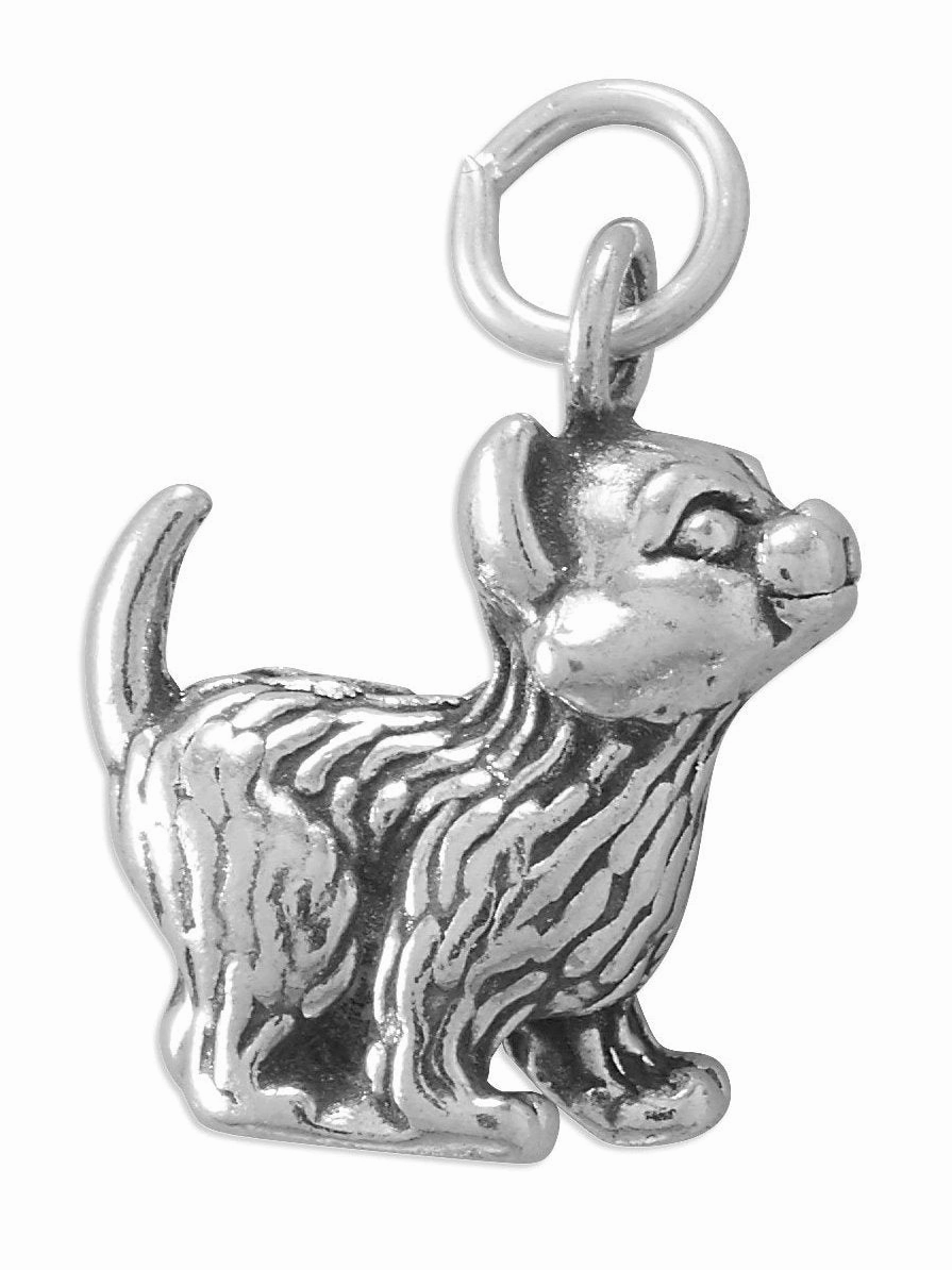 Kitty Cat Sweet Kitten Charm Sterling Silver 3D Design Smooth Lines
