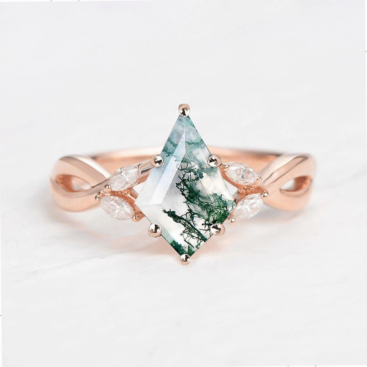 Romantic Glow 1.5ct Kite Shaped Moss Agate Infinity Engagement Ring - Ori