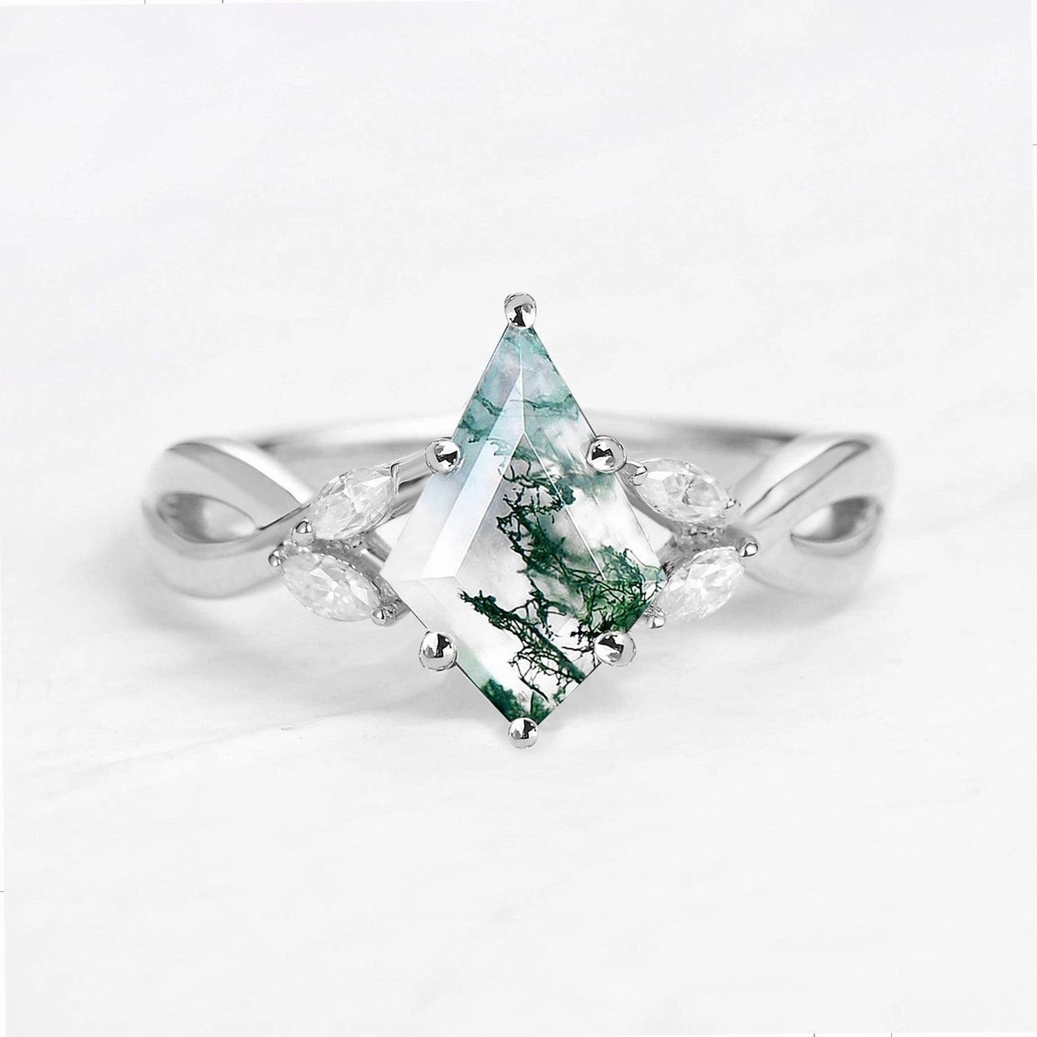 Vintage Pop Edgy Mood 1.5ct Kite Shaped Moss Agate Infinity Engagement Ring - Ori