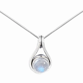 Graceful Choice All Day Round Rainbow Moonstone Petite Sterling Silver Slide - Chain Included