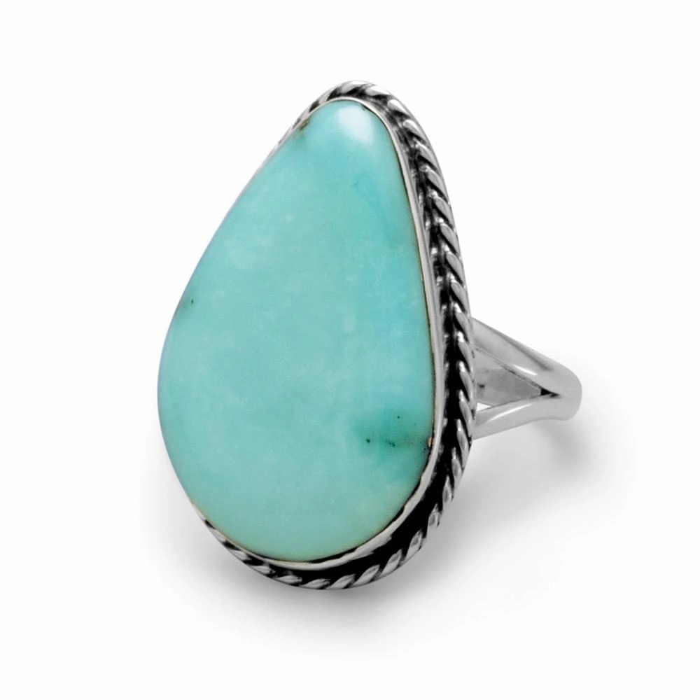 Large Stabilized Turquoise Ring Freeform Antiqued Sterling Silver, Sizes 6 to 9 Superior Style