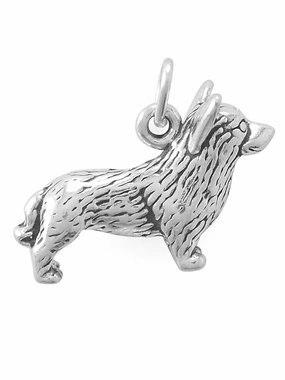 Corgi Dog Charm Sterling Silver 20.5x14mm understated look Gleaming Edge
