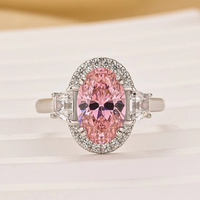 Easy Match 2.5Ct Halo Oval Cut Three Stone Engagement Ring Promise Ring For Her