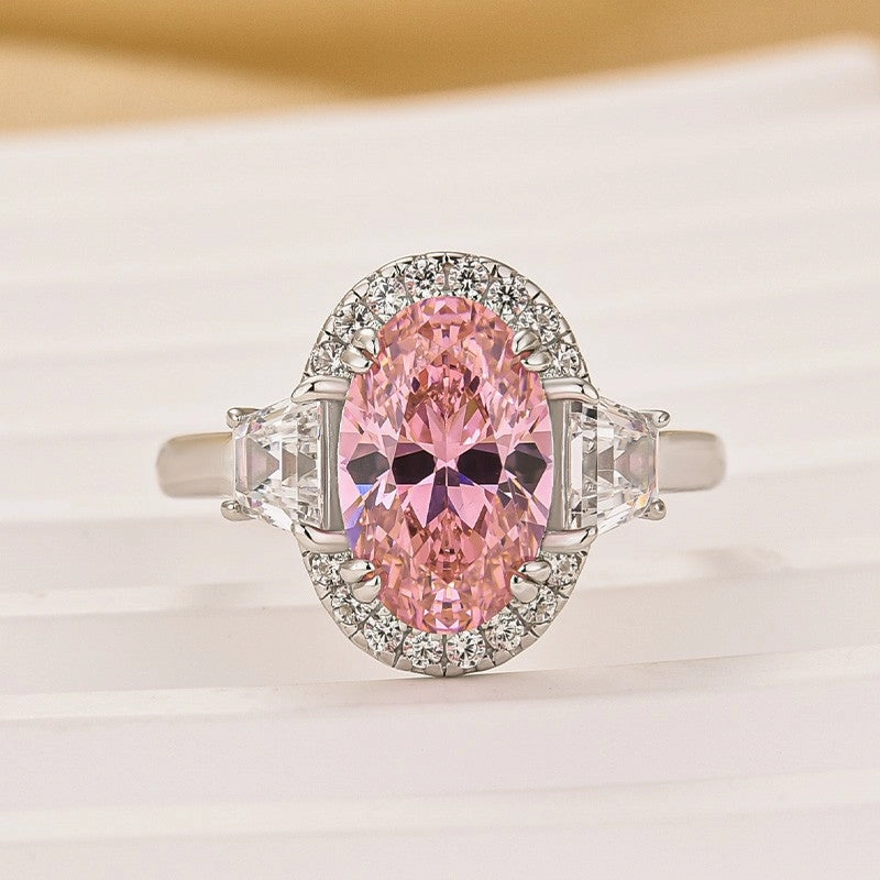 2.5Ct Halo Oval Cut Three Stone Engagement Ring Promise Ring For Her Stylish Contour Event Outfit