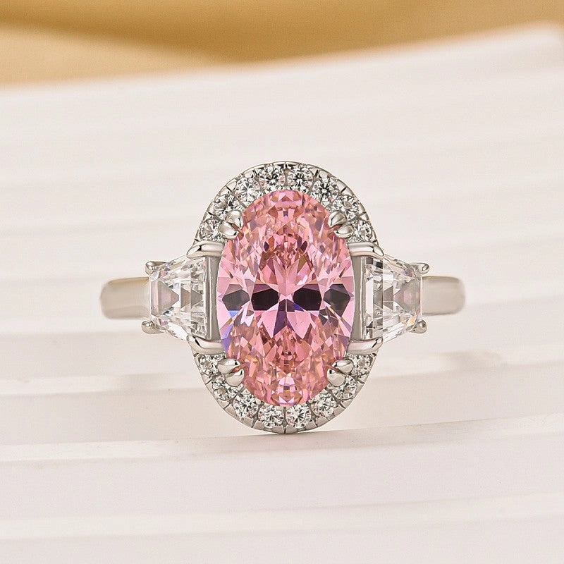 Trendy Feel Casual Look 2.5Ct Halo Oval Cut Three Stone Engagement Ring Promise Ring For Her