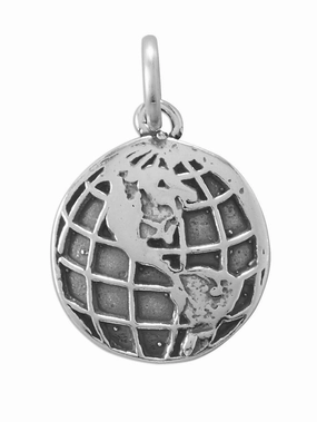 Subtle Detail World Traveler Globe Charm Sterling Silver