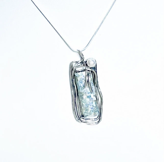 Roman Glass With Pearl Pendant In Sterling Silver Dazzling Feature Timeless Craft Design
