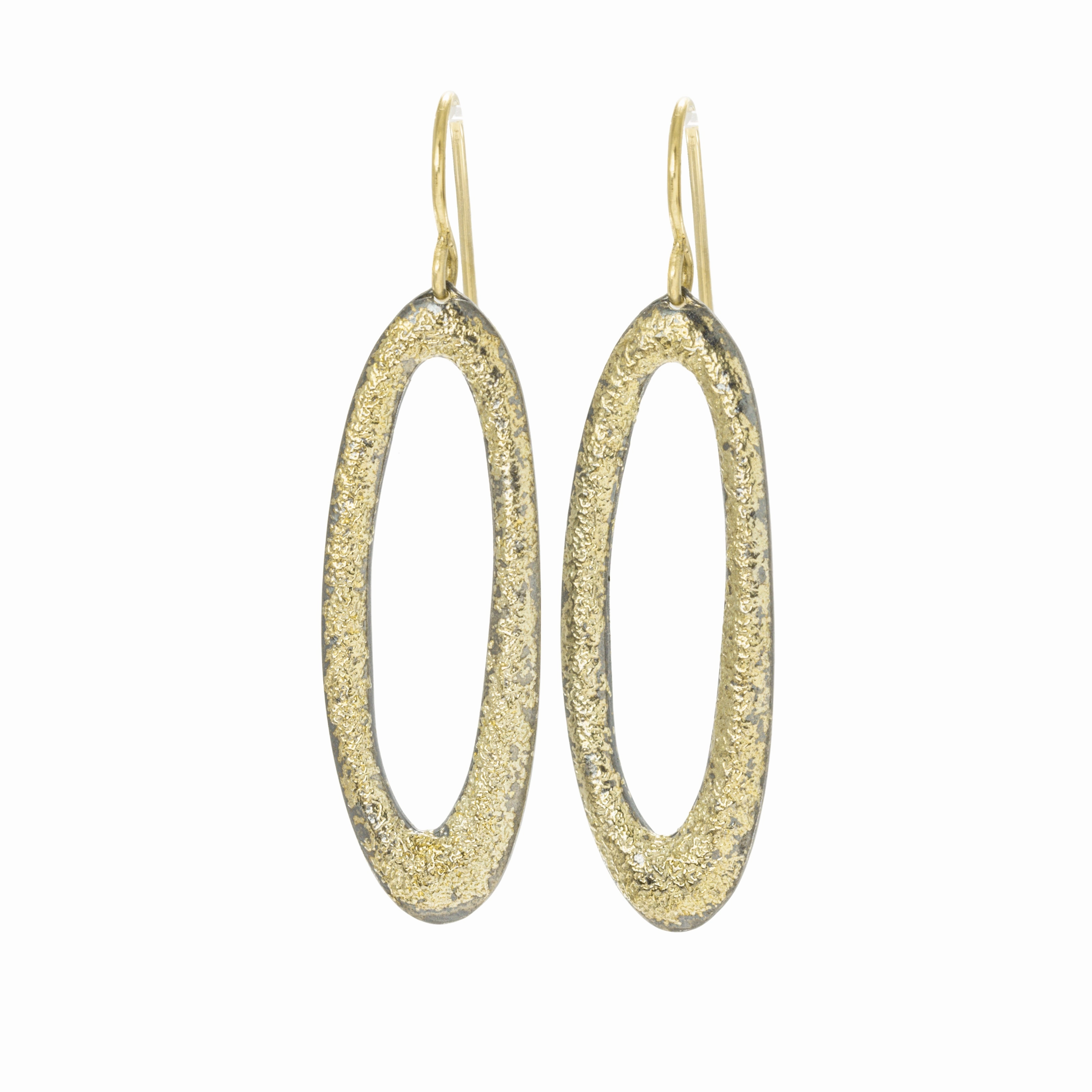Ornate Design Elliptic Earrings - Medium - 22ky Gold, 18ky Gold   Oxidized Silver