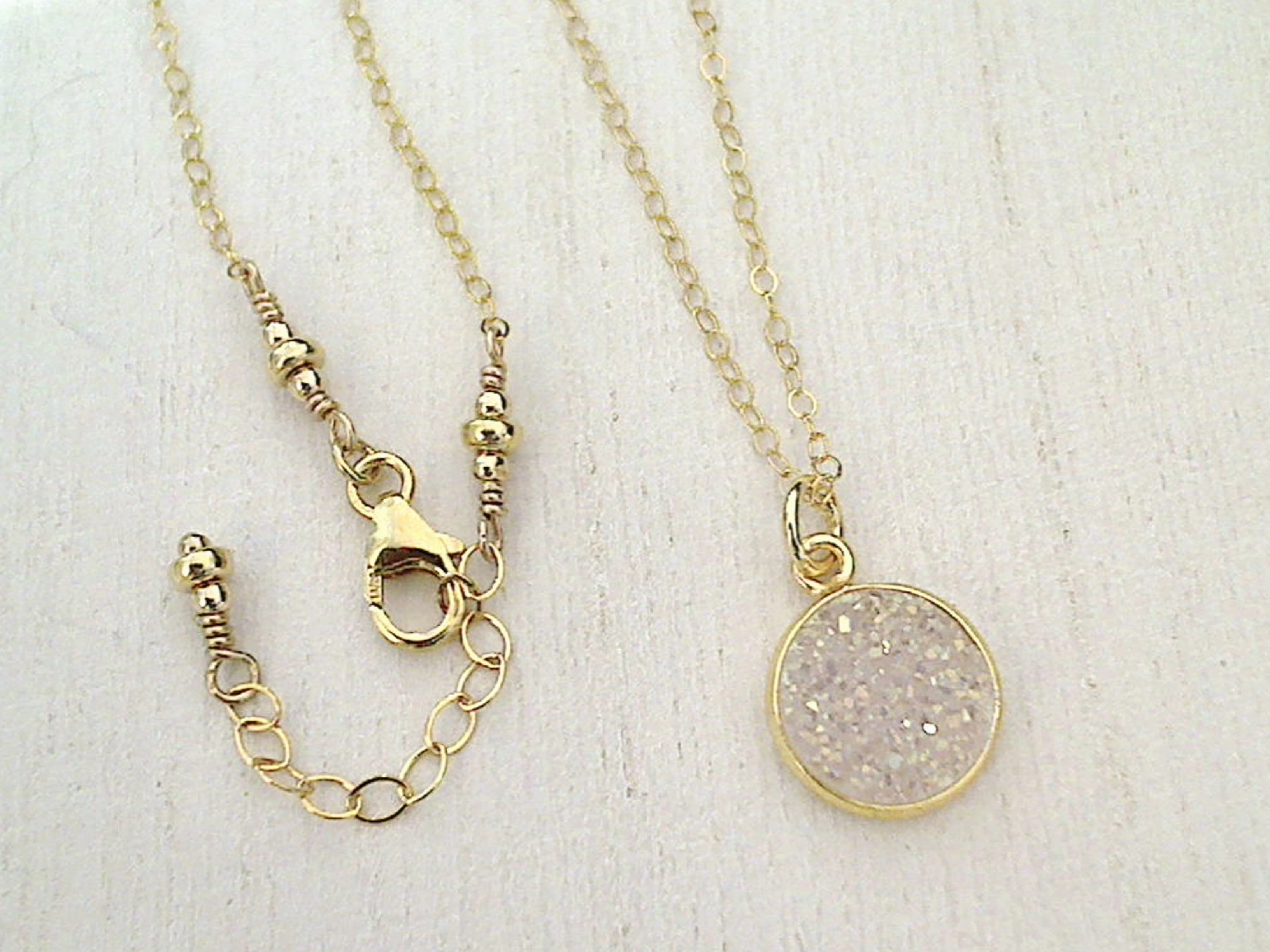 20" - 21" Druzy Quartz, Gold Filled Necklace Casual Wear