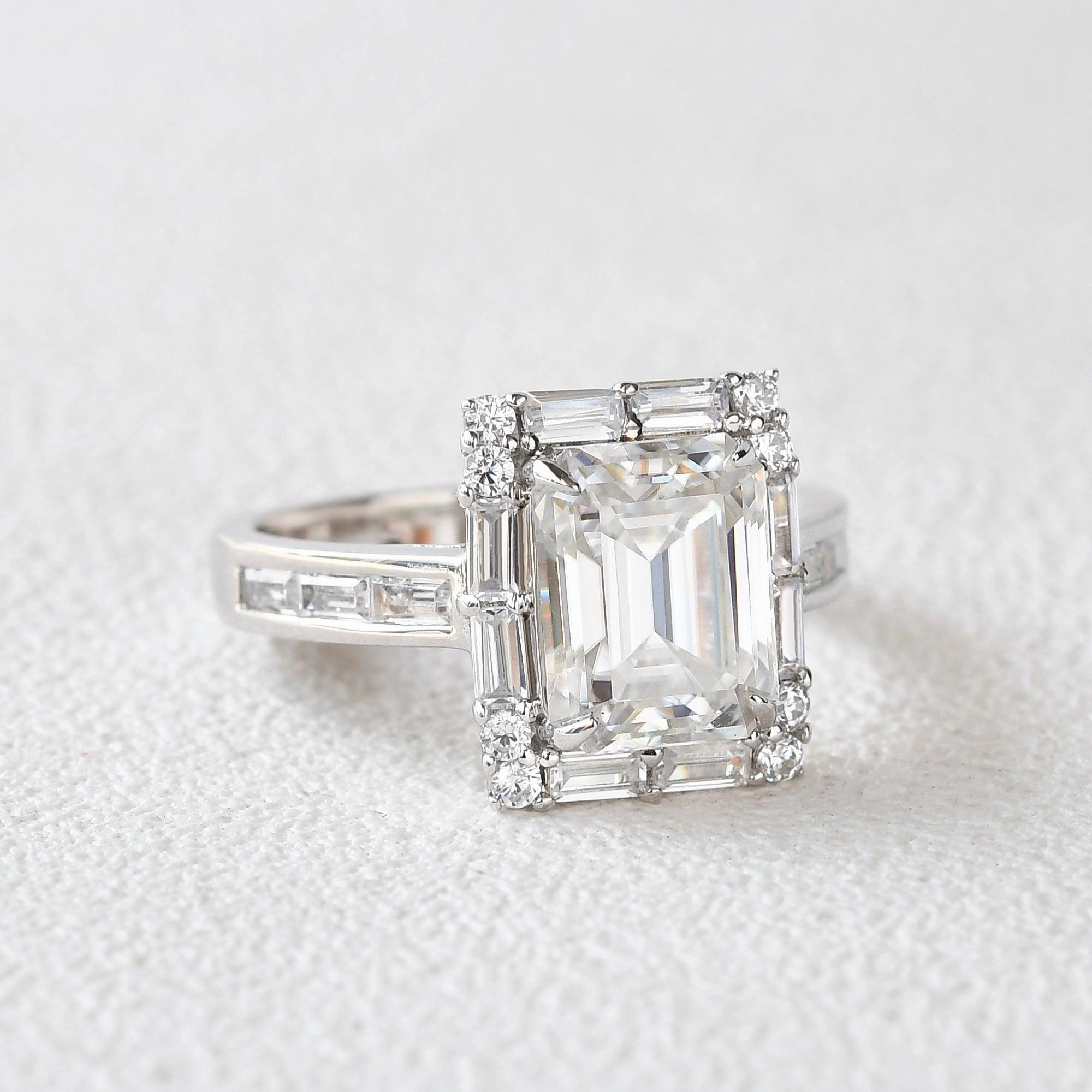 Emerald Cut Moissanite Vintage Engagement Ring Gleaming Glow Comfort Design