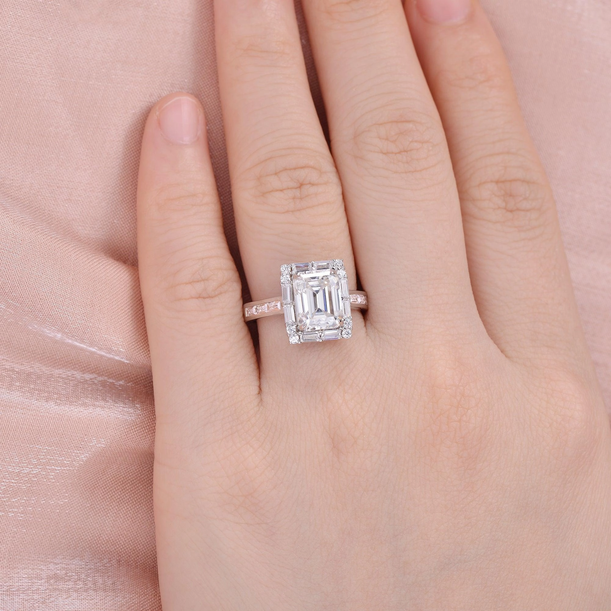 Handmade Design Emerald Cut Moissanite Vintage Engagement Ring