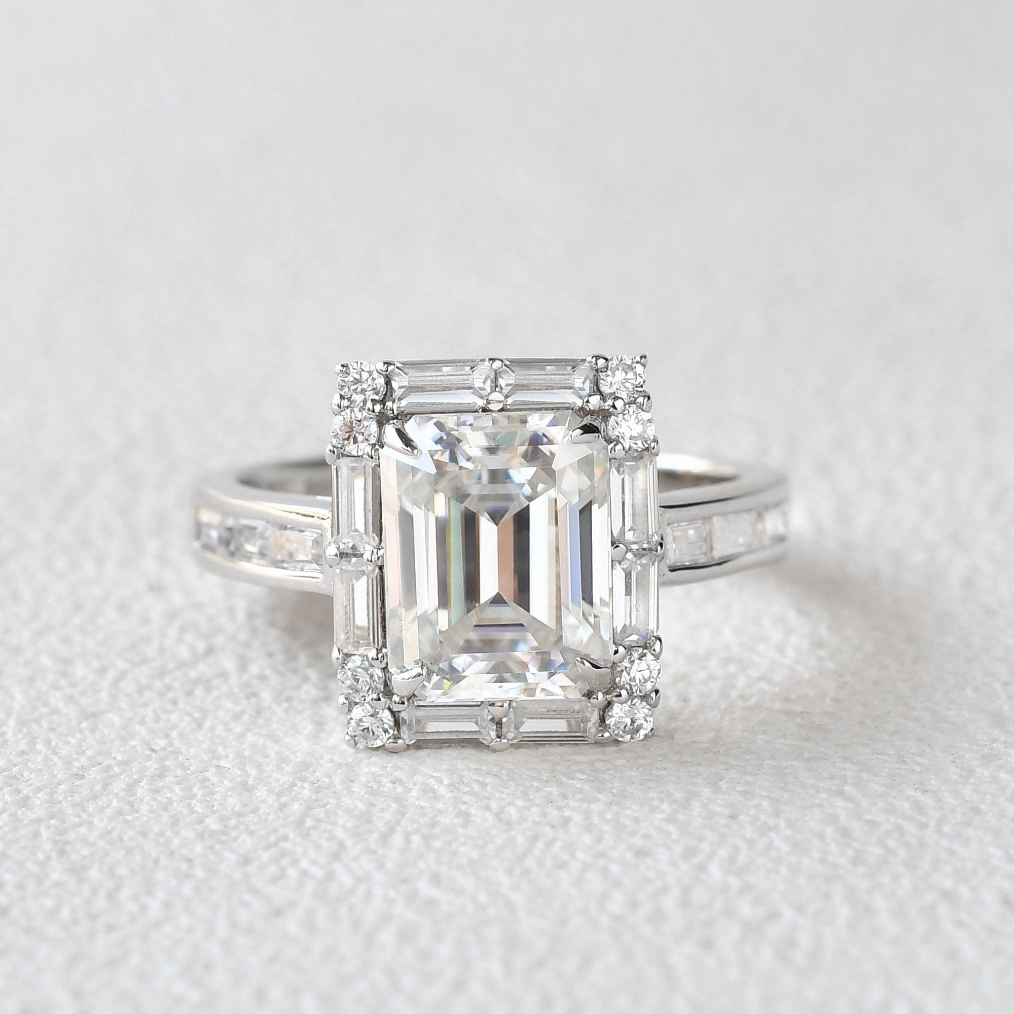 Emerald Cut Moissanite Vintage Engagement Ring Occasion Wear