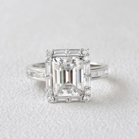 Emerald Cut Moissanite Vintage Engagement Ring Occasion Wear