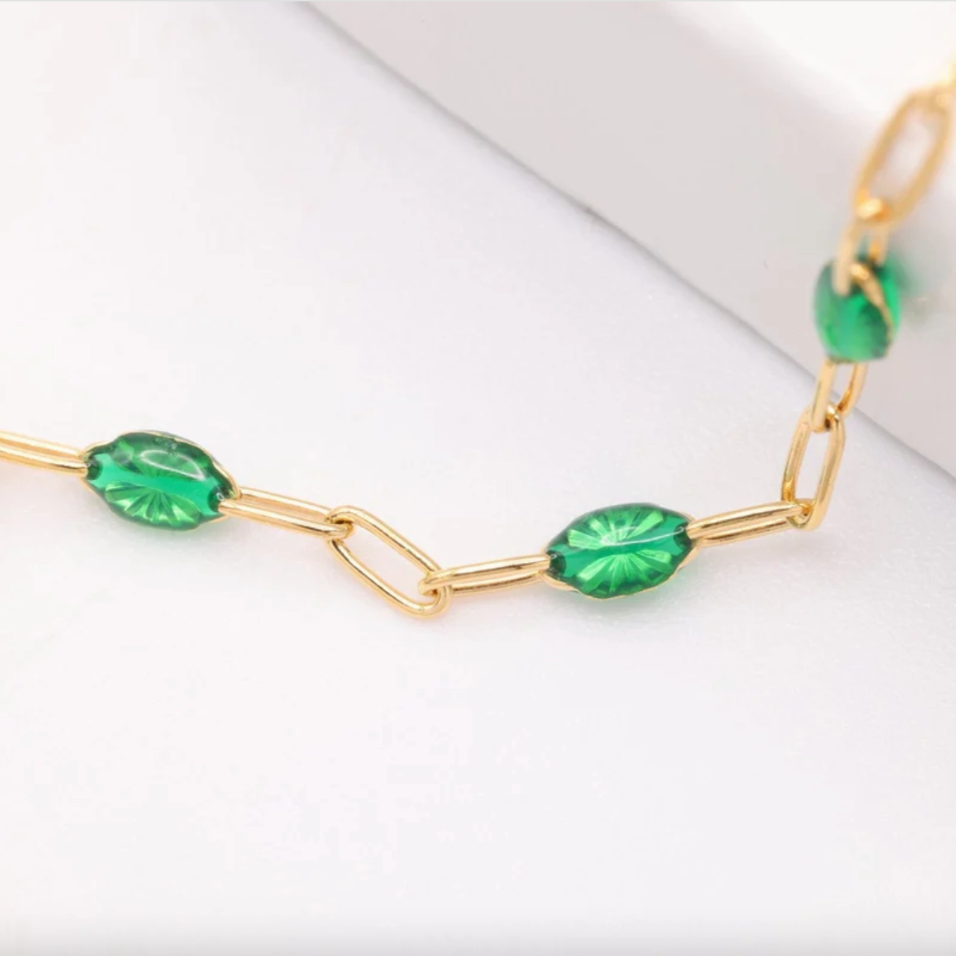Island Style Emerald Green Enamel Paper Clip Bracelet