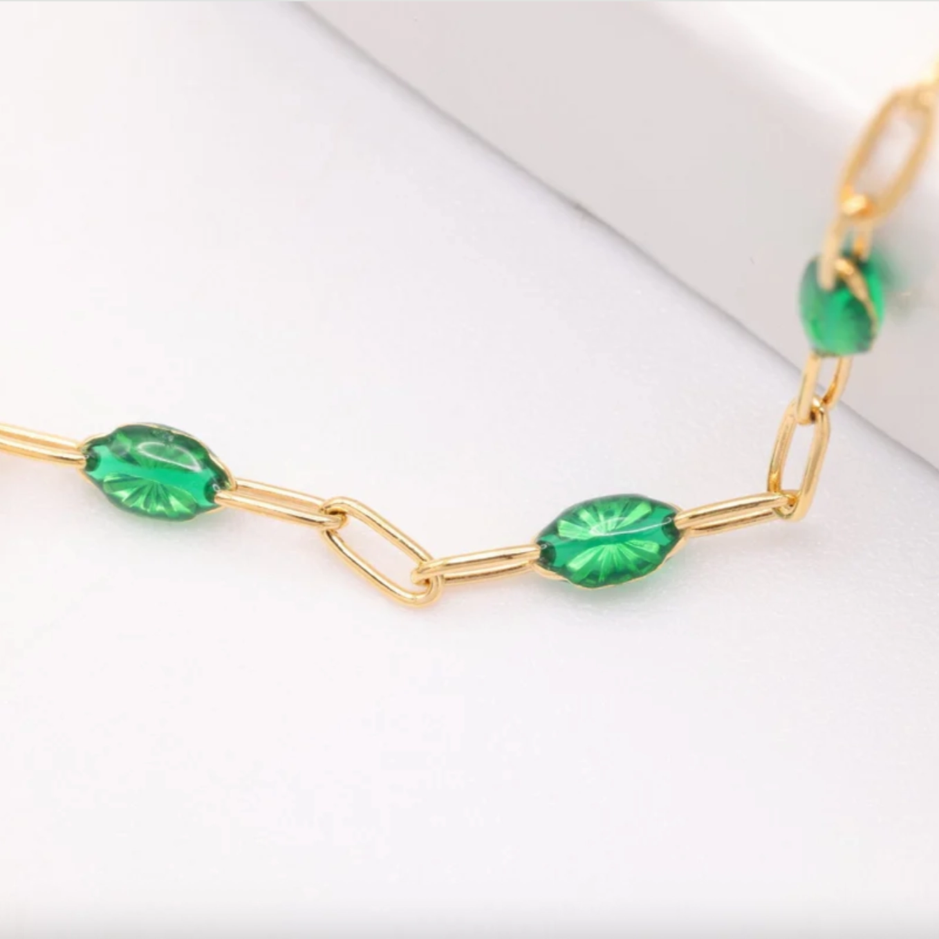 Perfect Match Emerald Green Enamel Paper Clip Bracelet