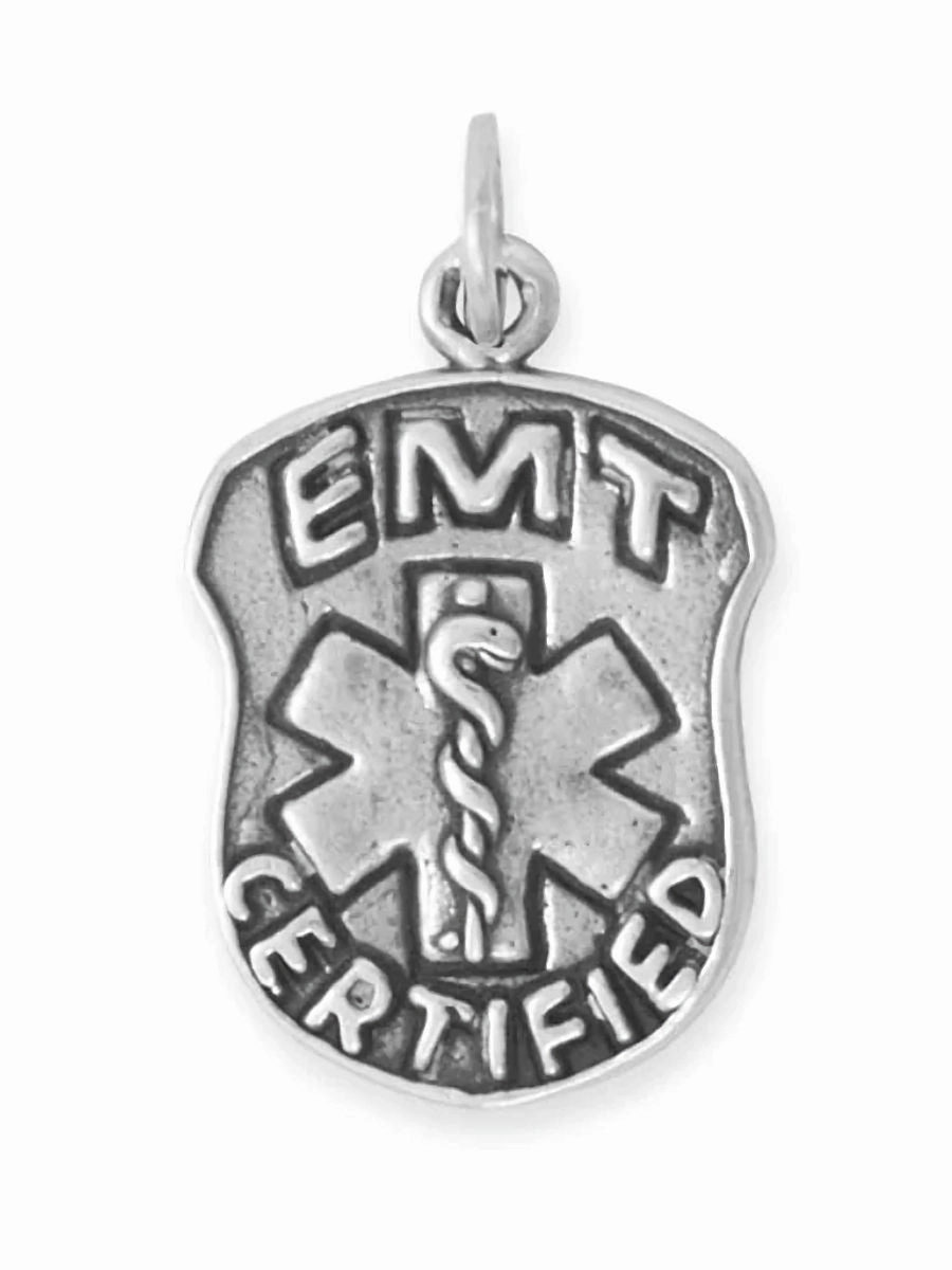 Vibrant Sparkle EMT Certified Badge Charm Medical Sterling Silver