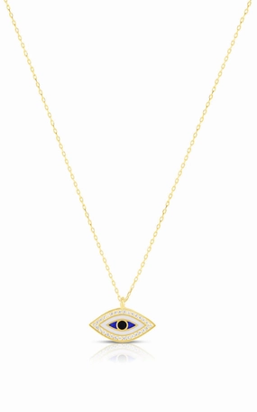 Enamel and CZ Evil Eye Necklace Handmade Style