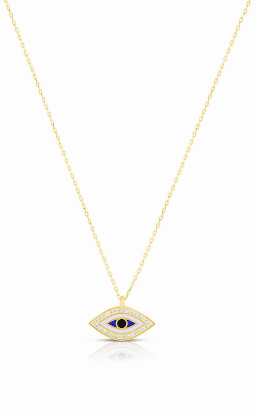 Enamel and CZ Evil Eye Necklace Handmade Style