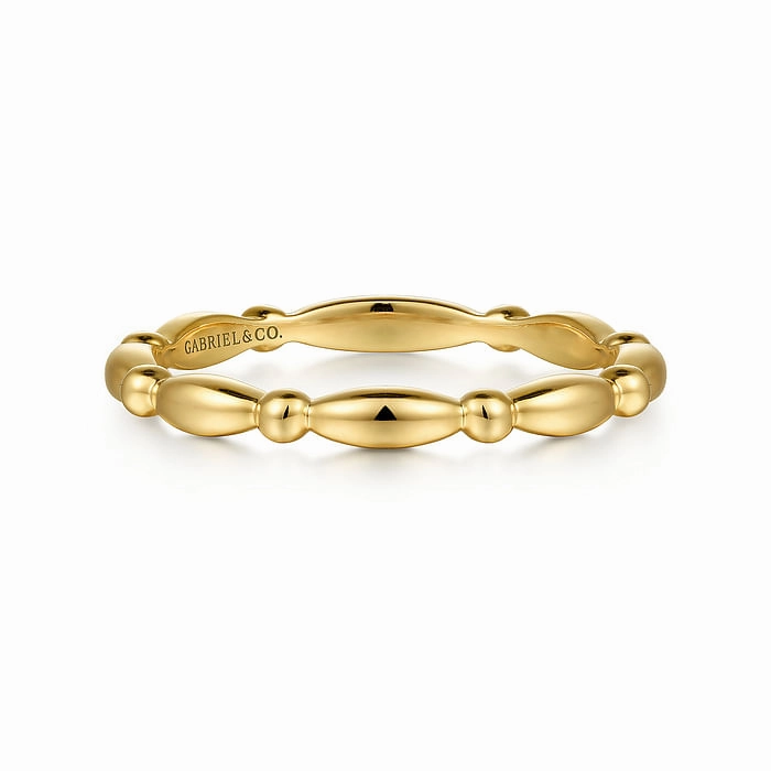 Evening Set 14K Yellow Gold Orzo Shape and Bujukan Bead Station Stackable Ring